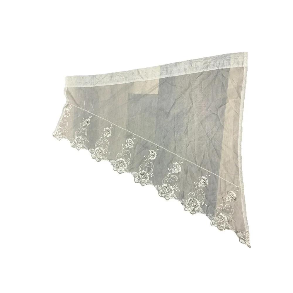 Vintage Swag Curtain One‎ Panel Ivory Floral Embroidered Trim Right Side 42x40